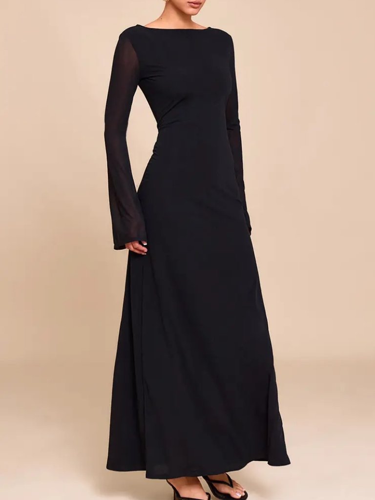 Pretty Little Thing Nwt Black Chiffon Boat Neck Maxi Dress Long Sleeve Size 8